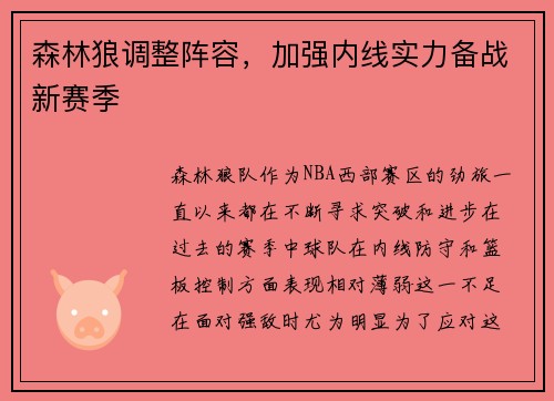 森林狼调整阵容，加强内线实力备战新赛季