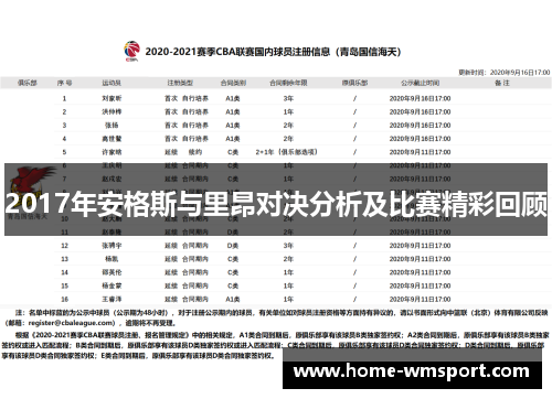 2017年安格斯与里昂对决分析及比赛精彩回顾